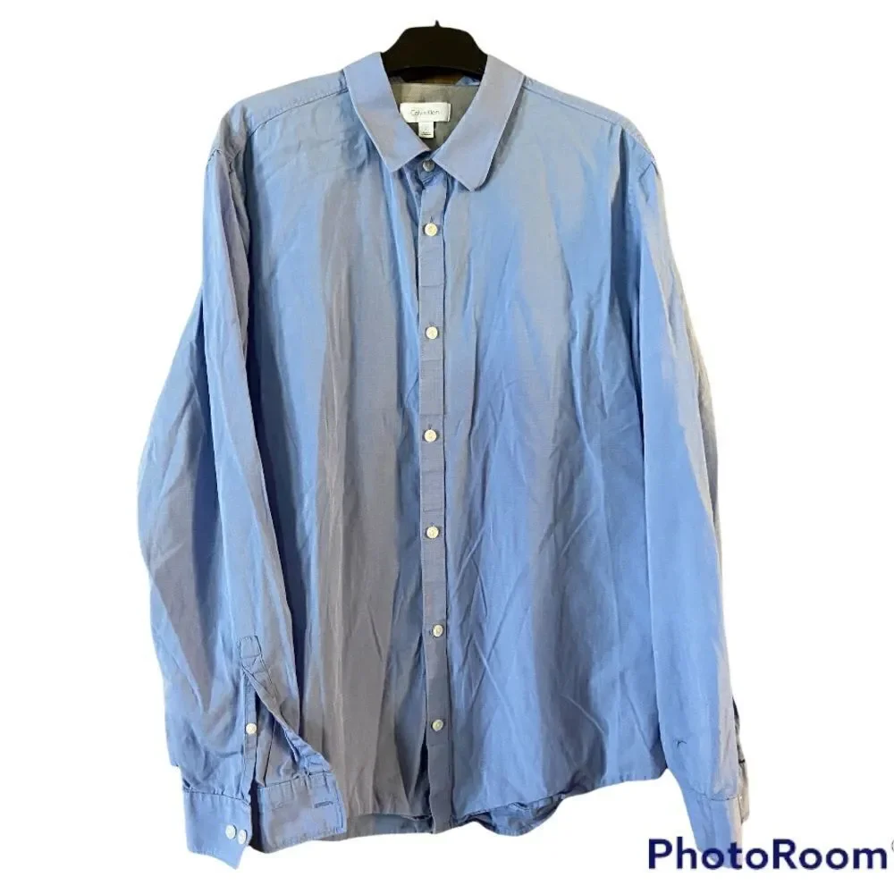 Calvin Klein Button Front Blue Long Sleeve Shirt Size Large‎